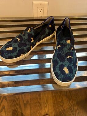 Rothy's Navy, Green and Tan Slip-On Knit Sneakers